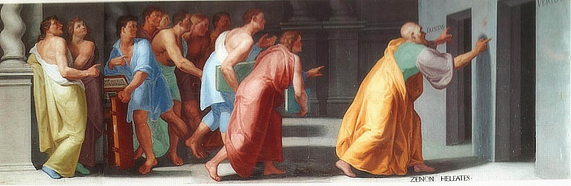 Zenon z Eleje (vpravo) ukazuje mladým dveře k pravdě